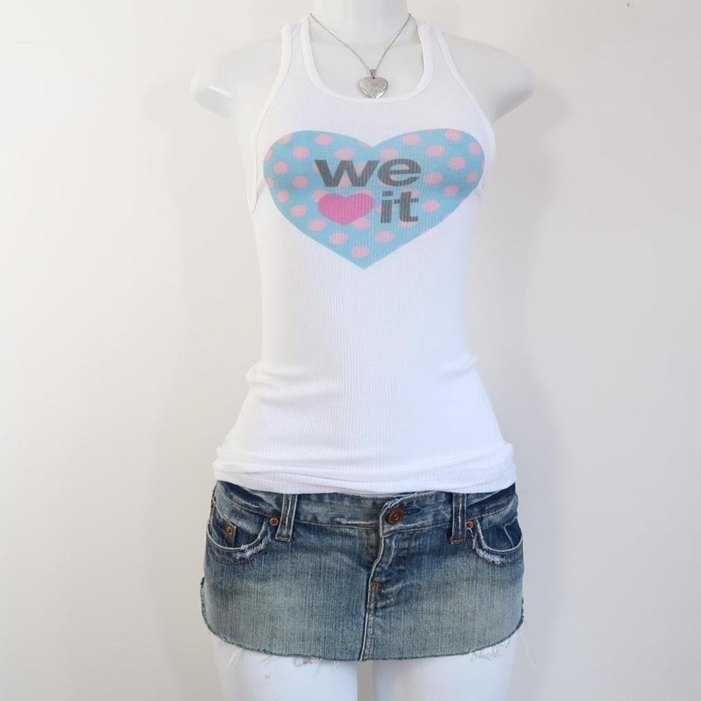 y2k we heart it polka dot heart graphic ribbed tank